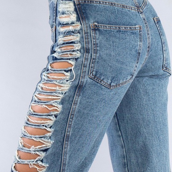 Side Rip Denim Jeans - Picture 4 of 5